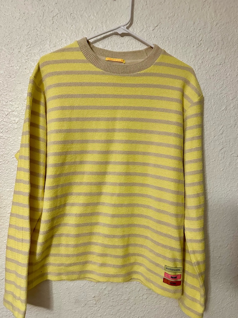 Scotch & Soda Yellow and Gray Striped Crewneck Sweater